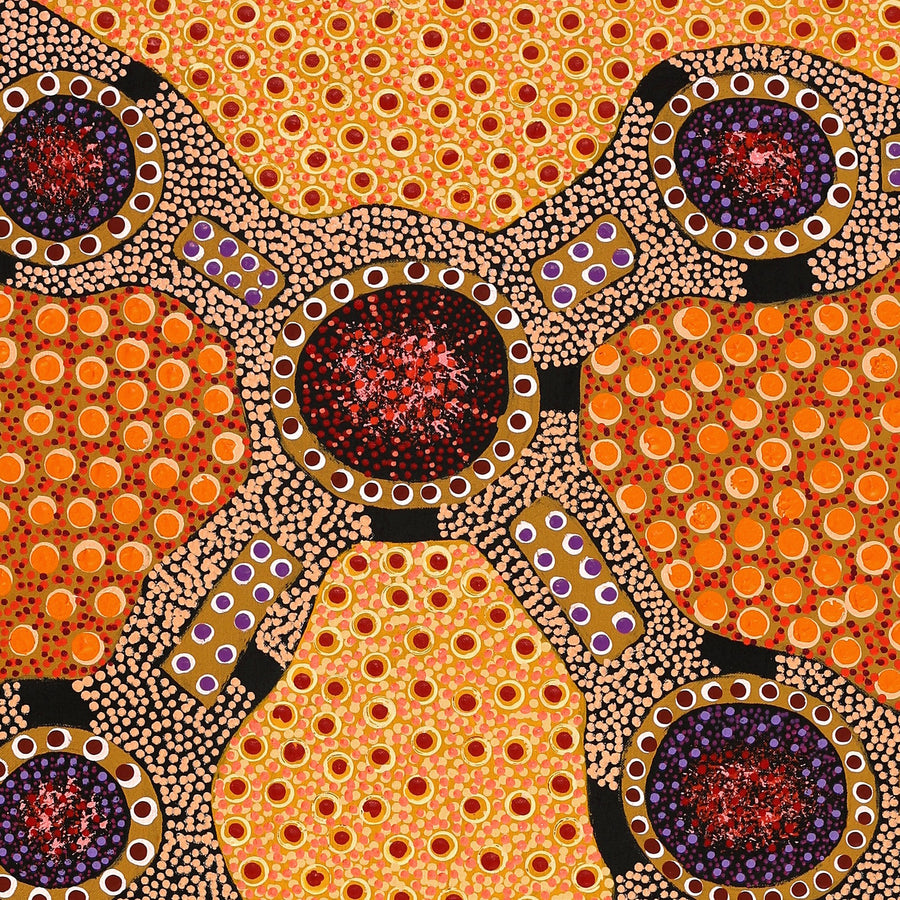 Aboriginal Artwork by Jennifer Napaljarri Lewis, Ngapa Jukurrpa (Water Dreaming) - Puyurru, 122x46cm