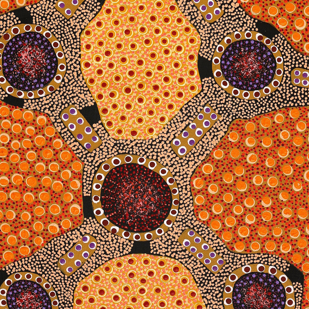 Aboriginal Artwork by Jennifer Napaljarri Lewis, Ngapa Jukurrpa (Water Dreaming) - Puyurru, 122x46cm - ART ARK®