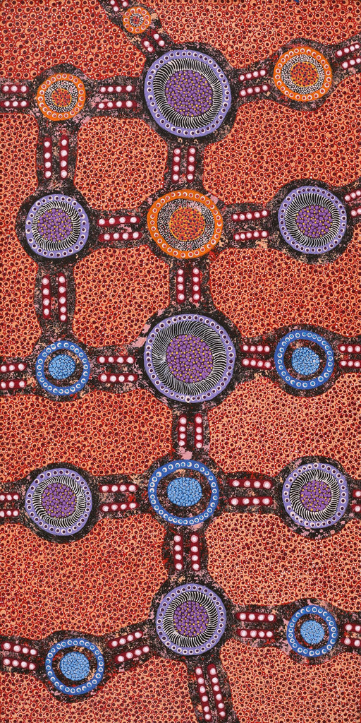 Aboriginal Artwork by Jennifer Napaljarri Lewis, Ngapa Jukurrpa (Water Dreaming) - Puyurru, 122x61cm