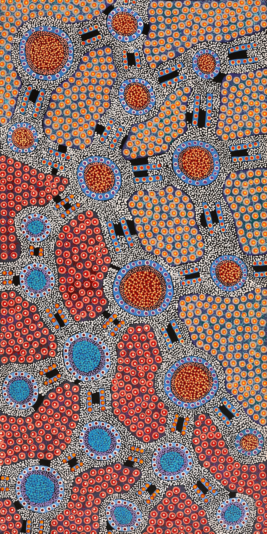 Aboriginal Artwork by Jennifer Napaljarri Lewis, Ngapa Jukurrpa (Water Dreaming) - Puyurru, 122x61cm