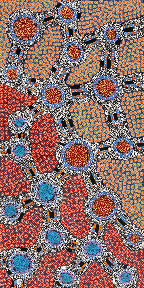 Aboriginal Artwork by Jennifer Napaljarri Lewis, Ngapa Jukurrpa (Water Dreaming) - Puyurru, 122x61cm