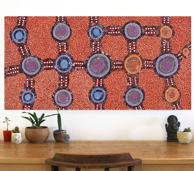 Aboriginal Artwork by Jennifer Napaljarri Lewis, Ngapa Jukurrpa (Water Dreaming) - Puyurru, 122x61cm
