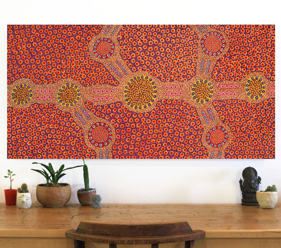 Aboriginal Artwork by Jennifer Napaljarri Lewis, Ngapa Jukurrpa (Water Dreaming) - Puyurru, 122x61cm