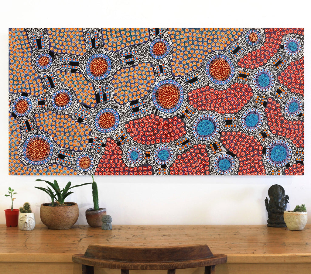 Aboriginal Artwork by Jennifer Napaljarri Lewis, Ngapa Jukurrpa (Water Dreaming) - Puyurru, 122x61cm