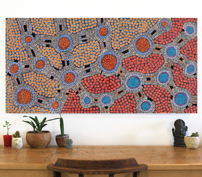 Aboriginal Artwork by Jennifer Napaljarri Lewis, Ngapa Jukurrpa (Water Dreaming) - Puyurru, 122x61cm