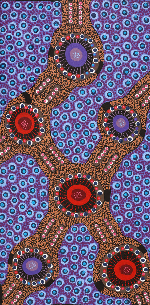 Aboriginal Artwork by Jennifer Napaljarri Lewis, Ngapa Jukurrpa (Water Dreaming) - Puyurru, 61x30cm