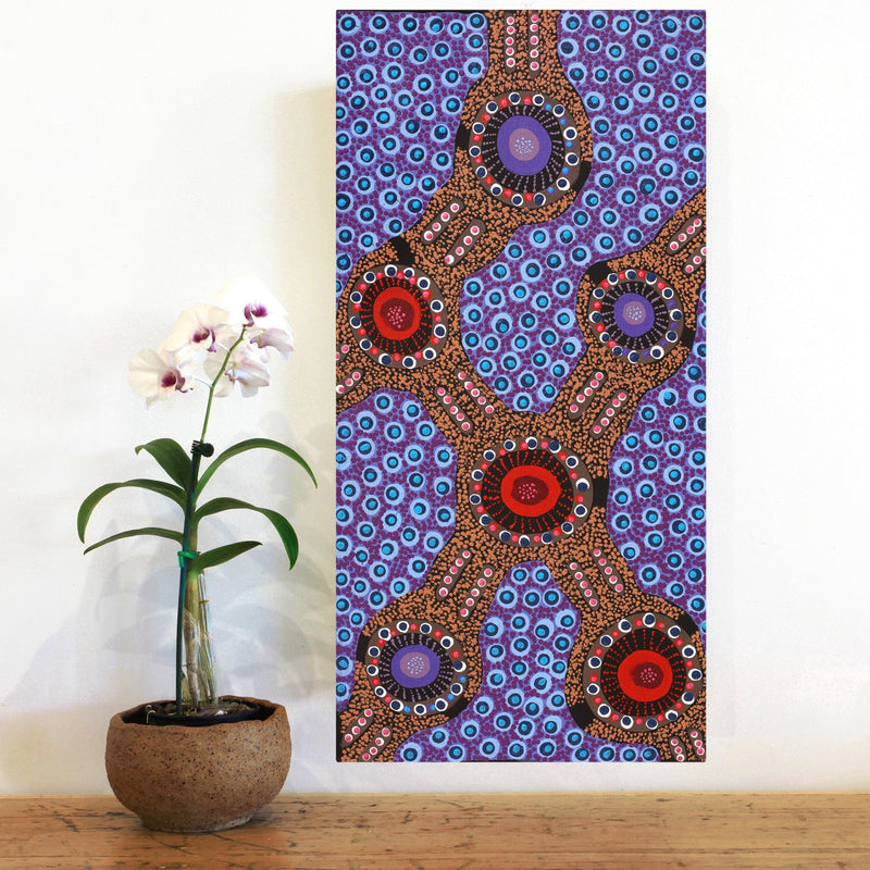 Aboriginal Artwork by Jennifer Napaljarri Lewis, Ngapa Jukurrpa (Water Dreaming) - Puyurru, 61x30cm