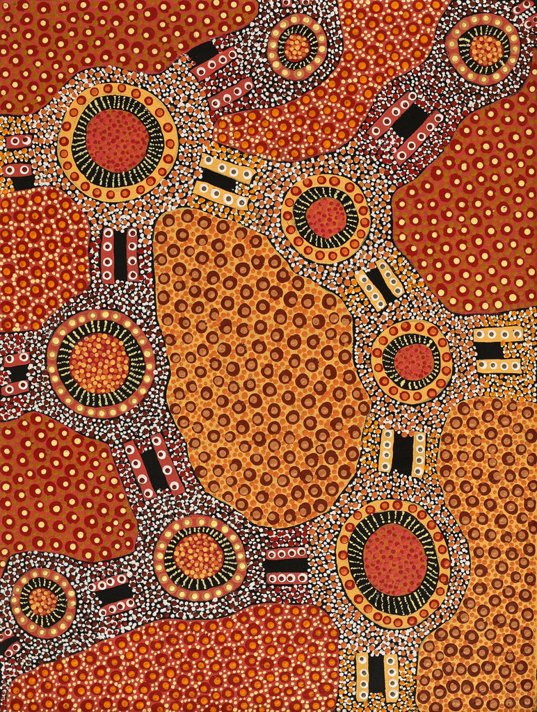 Aboriginal Artwork by Jennifer Napaljarri Lewis, Ngapa Jukurrpa (Water Dreaming) - Puyurru, 61x46cm