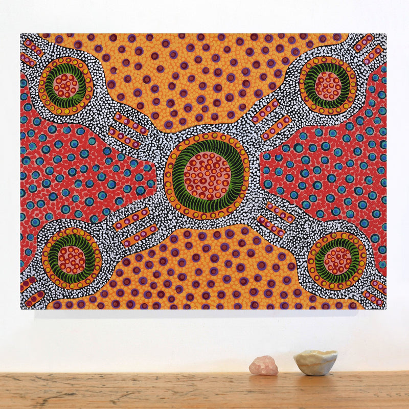 Aboriginal Artwork by Jennifer Napaljarri Lewis, Ngapa Jukurrpa (Water Dreaming) - Puyurru, 61x46cm