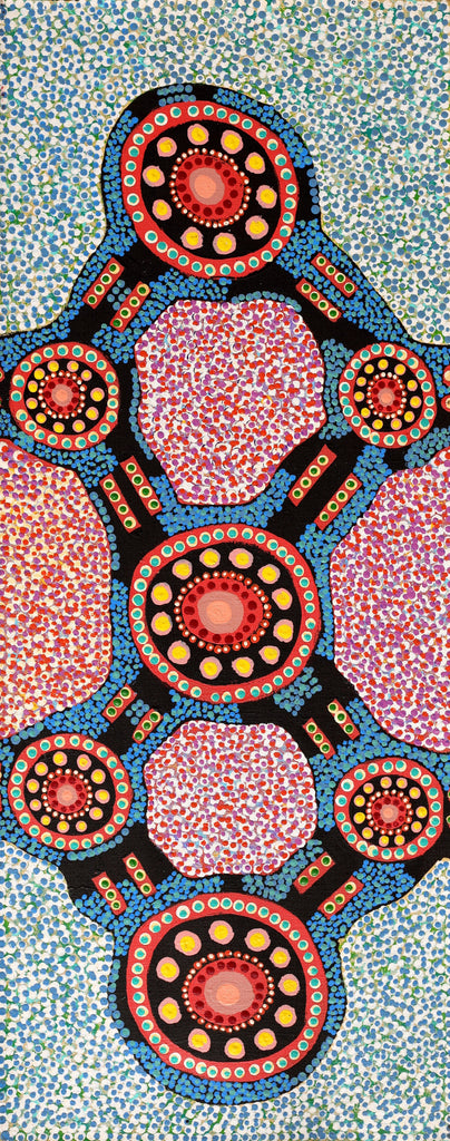 Aboriginal Artwork by Jennifer Napaljarri Lewis, Ngapa Jukurrpa (Water Dreaming) - Puyurru, 76x30cm