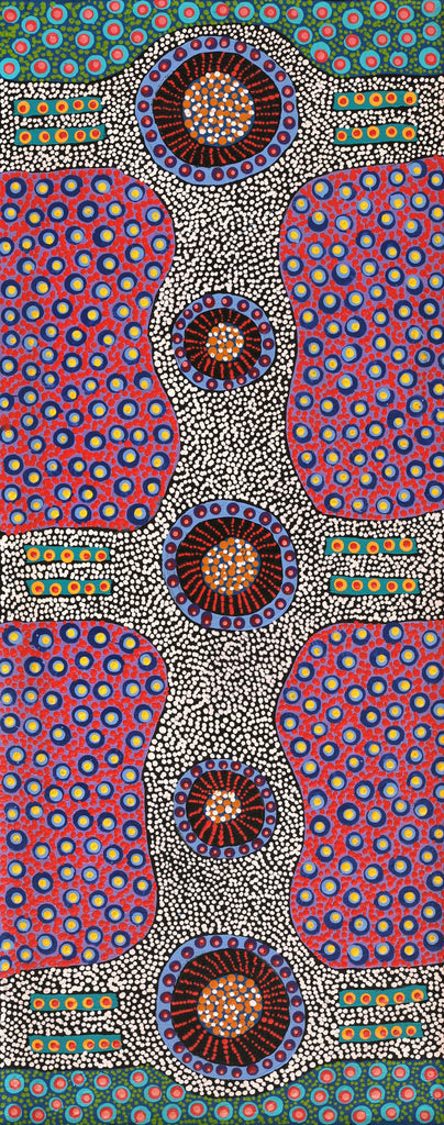 Aboriginal Artwork by Jennifer Napaljarri Lewis, Ngapa Jukurrpa (Water Dreaming) - Puyurru, 76x30cm - ART ARK®