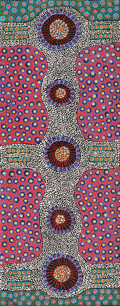 Aboriginal Artwork by Jennifer Napaljarri Lewis, Ngapa Jukurrpa (Water Dreaming) - Puyurru, 76x30cm