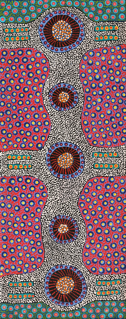 Aboriginal Artwork by Jennifer Napaljarri Lewis, Ngapa Jukurrpa (Water Dreaming) - Puyurru, 76x30cm