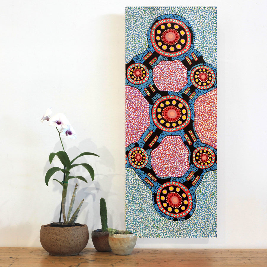 Aboriginal Artwork by Jennifer Napaljarri Lewis, Ngapa Jukurrpa (Water Dreaming) - Puyurru, 76x30cm