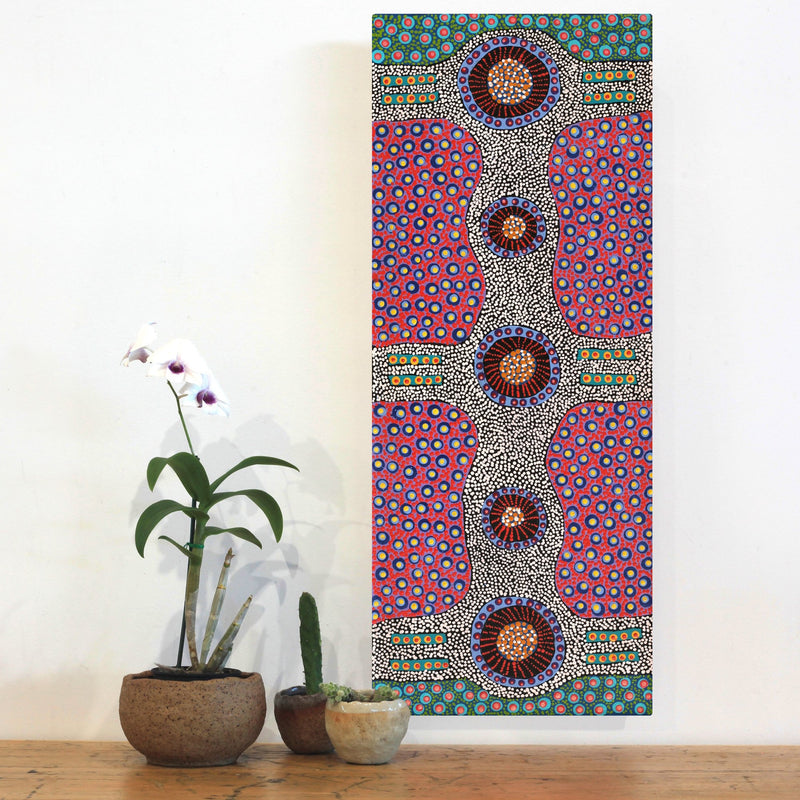 Aboriginal Artwork by Jennifer Napaljarri Lewis, Ngapa Jukurrpa (Water Dreaming) - Puyurru, 76x30cm
