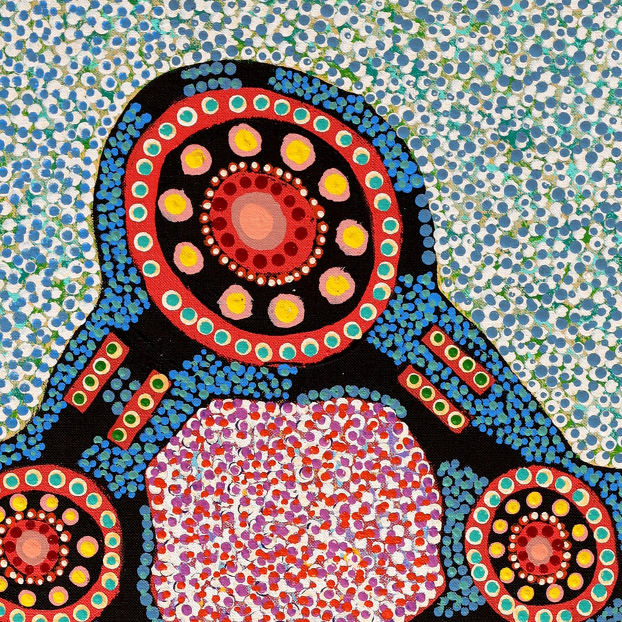 Aboriginal Artwork by Jennifer Napaljarri Lewis, Ngapa Jukurrpa (Water Dreaming) - Puyurru, 76x30cm