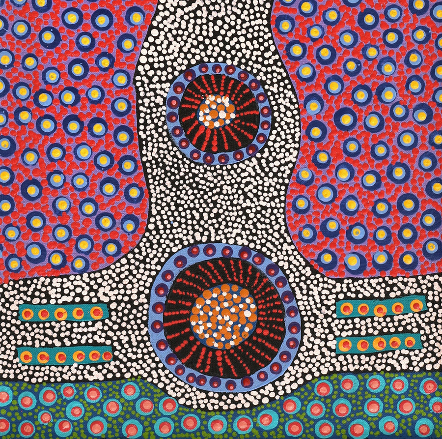 Aboriginal Artwork by Jennifer Napaljarri Lewis, Ngapa Jukurrpa (Water Dreaming) - Puyurru, 76x30cm