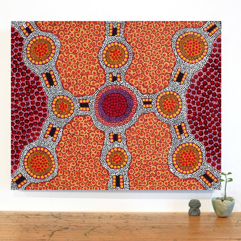 Aboriginal Artwork by Jennifer Napaljarri Lewis, Ngapa Jukurrpa (Water Dreaming) - Puyurru, 76x61cm
