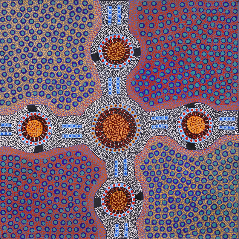 Aboriginal Artwork by Jennifer Napaljarri Lewis, Ngapa Jukurrpa (Water Dreaming) - Puyurru, 76x76cm