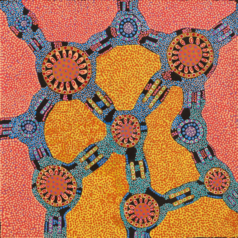 Aboriginal Artwork by Jennifer Napaljarri Lewis, Ngapa Jukurrpa (Water Dreaming) - Puyurru, 76x76cm