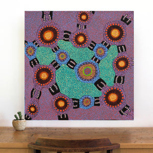 Aboriginal Artwork by Jennifer Napaljarri Lewis, Ngapa Jukurrpa (Water Dreaming) - Puyurru, 76x76cm - ART ARK®