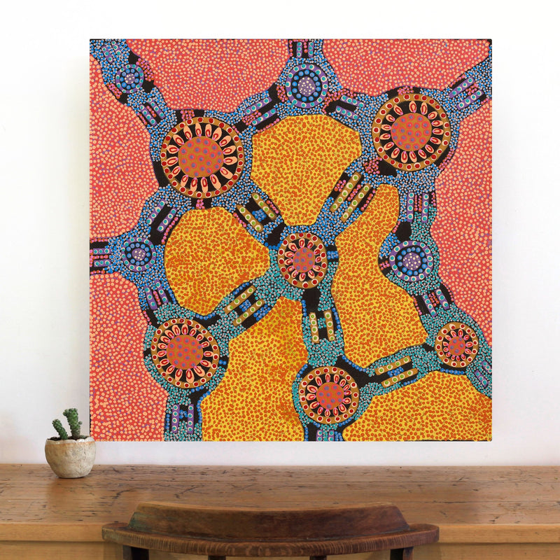 Aboriginal Artwork by Jennifer Napaljarri Lewis, Ngapa Jukurrpa (Water Dreaming) - Puyurru, 76x76cm