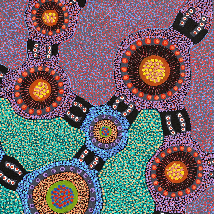 Aboriginal Artwork by Jennifer Napaljarri Lewis, Ngapa Jukurrpa (Water Dreaming) - Puyurru, 76x76cm