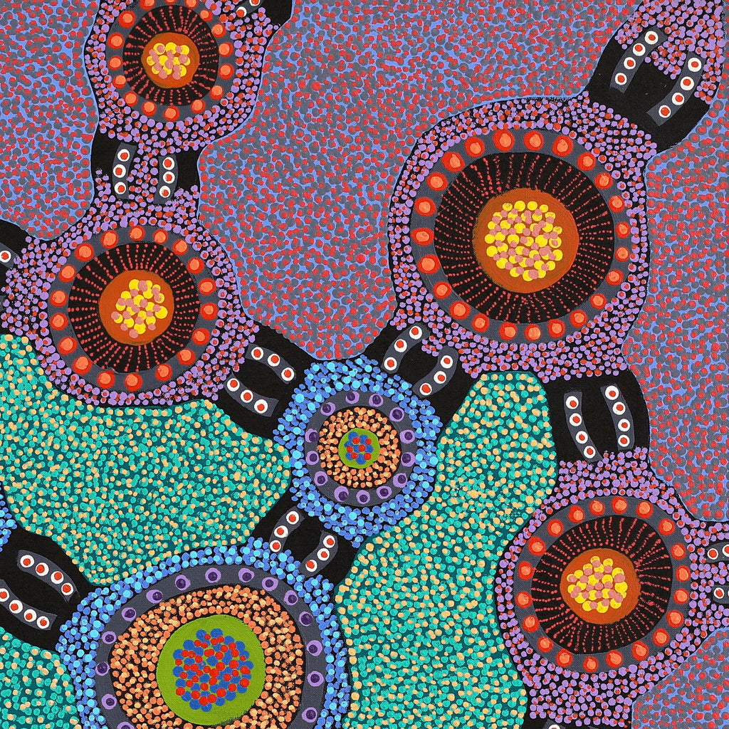 Aboriginal Artwork by Jennifer Napaljarri Lewis, Ngapa Jukurrpa (Water Dreaming) - Puyurru, 76x76cm - ART ARK®