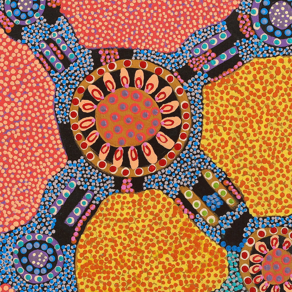 Aboriginal Artwork by Jennifer Napaljarri Lewis, Ngapa Jukurrpa (Water Dreaming) - Puyurru, 76x76cm