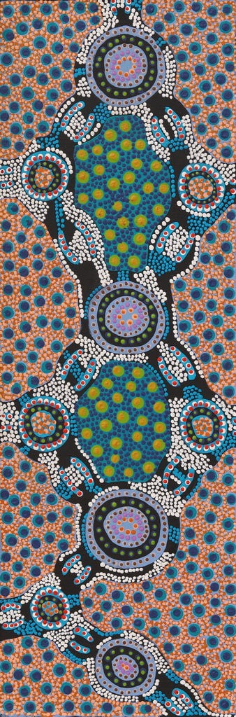 Aboriginal Artwork by Jennifer Napaljarri Lewis, Ngapa Jukurrpa (Water Dreaming) - Puyurru, 91x30cm