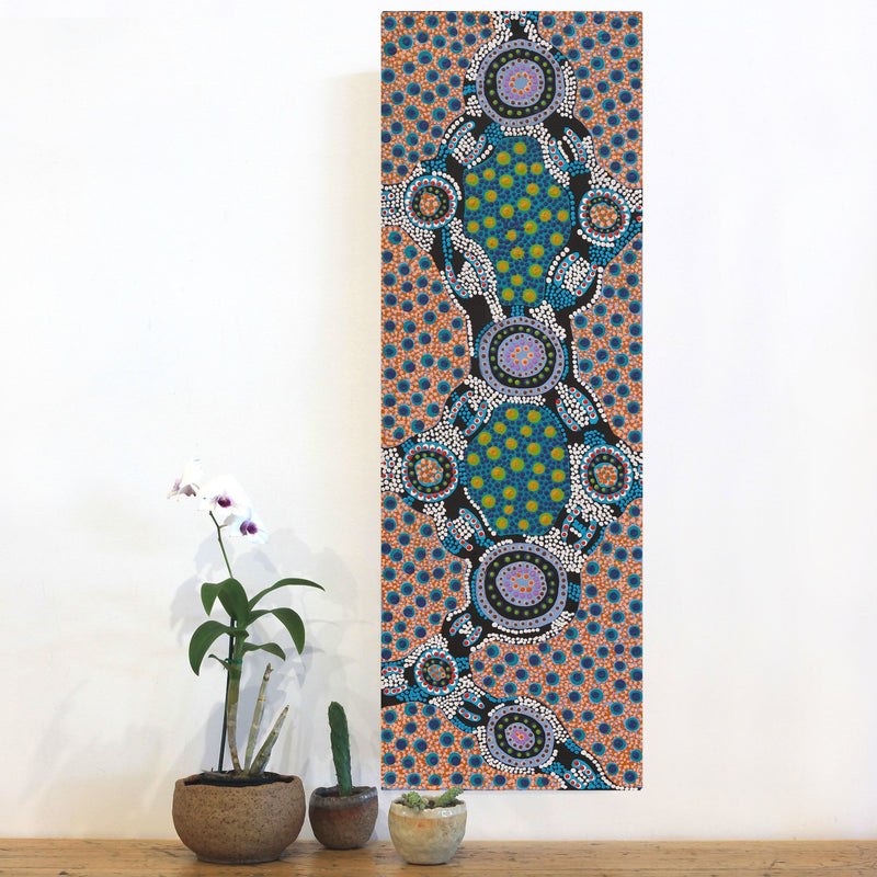 Aboriginal Artwork by Jennifer Napaljarri Lewis, Ngapa Jukurrpa (Water Dreaming) - Puyurru, 91x30cm
