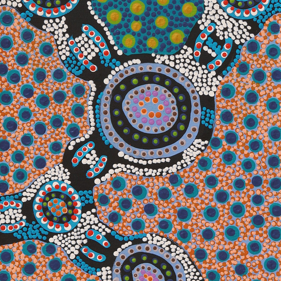 Aboriginal Artwork by Jennifer Napaljarri Lewis, Ngapa Jukurrpa (Water Dreaming) - Puyurru, 91x30cm