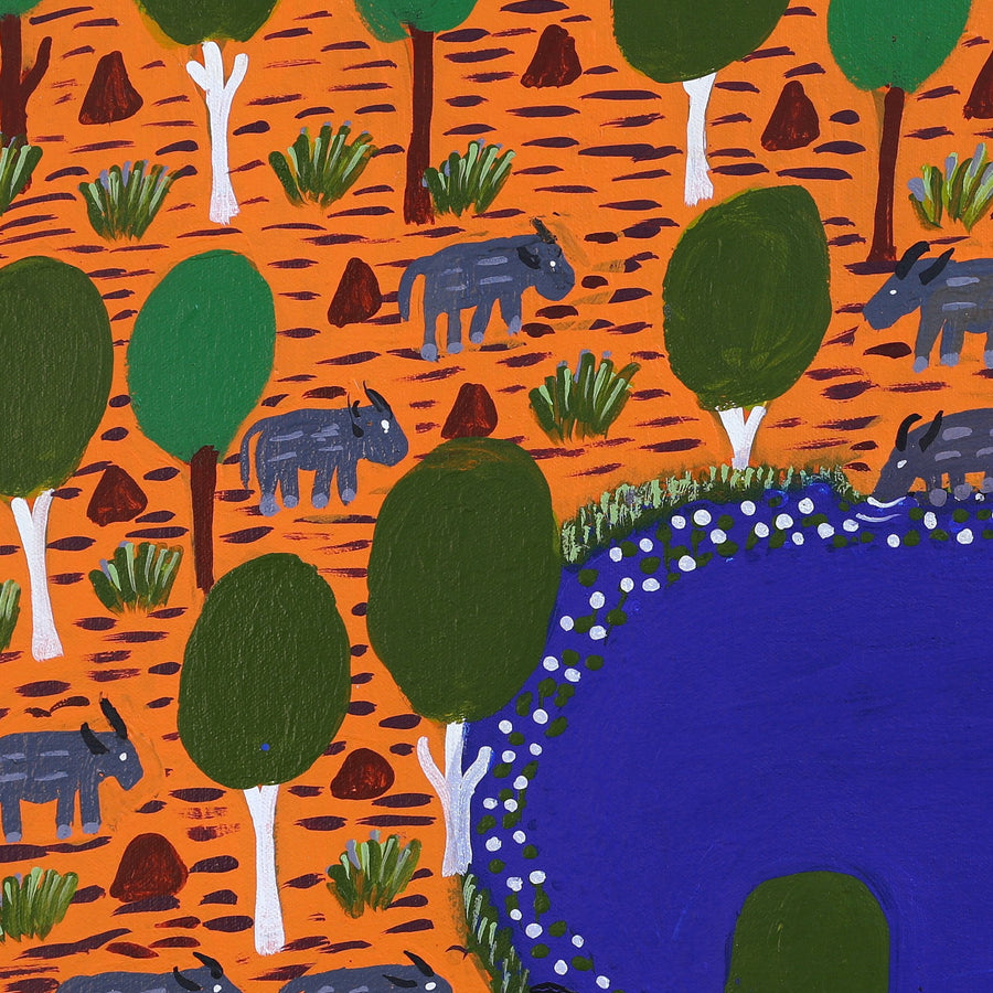 Aboriginal Artwork by Jill Daniels, Buffalo in the Billabong, 60x45cm