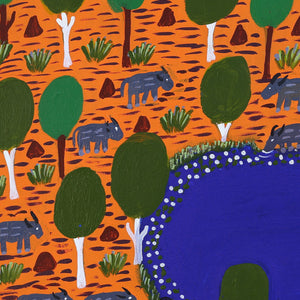 Aboriginal Artwork by Jill Daniels, Buffalo in the Billabong, 60x45cm - ART ARK®