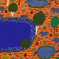 Aboriginal Artwork by Jill Daniels, Buffalo in the Billabong, 60x45cm