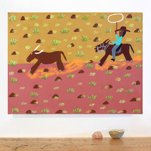 Aboriginal Artwork by Jill Daniels, Cowboy, 60x45cm - ART ARK®