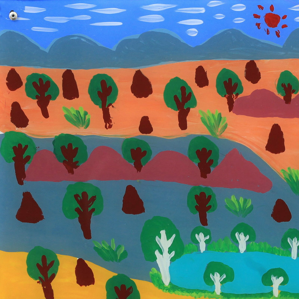 Aboriginal Artwork by Jill Daniels, Landscape#3, 42x30cm Perspex