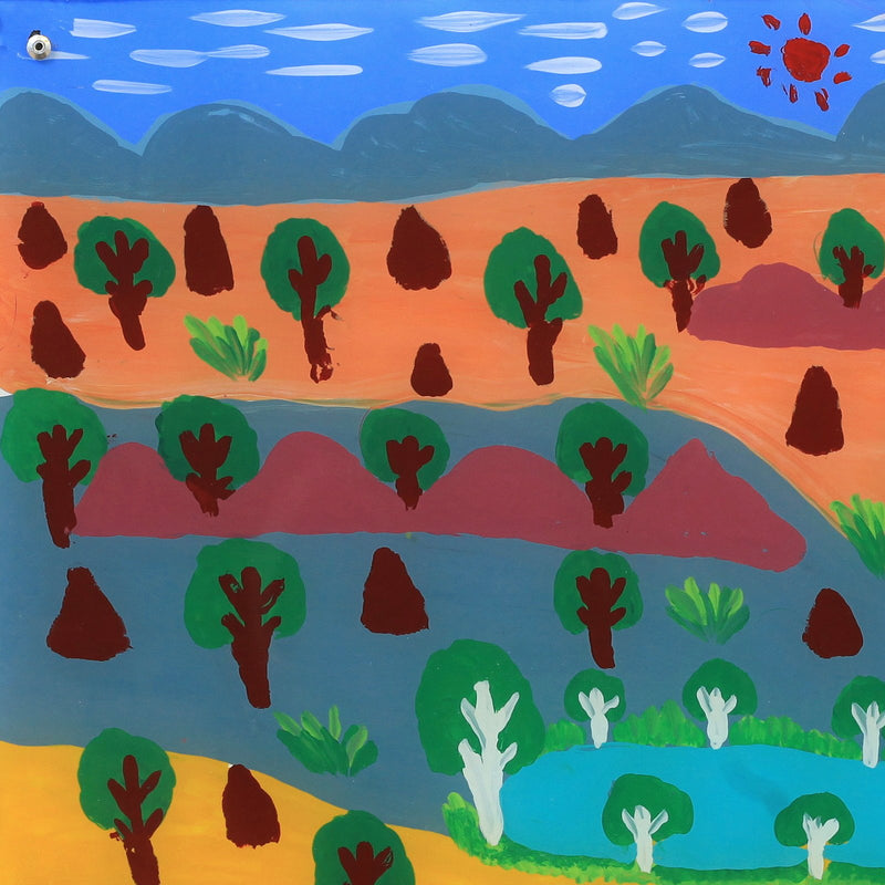 Aboriginal Artwork by Jill Daniels, Landscape#3, 42x30cm Perspex