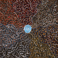 Aboriginal Artwork by Jillian Nampijinpa Brown, Ngapa Jukurrpa (Water Dreaming) - Mikanji, 61x61cm