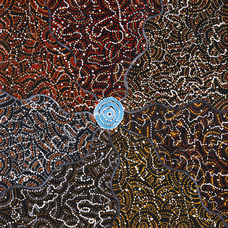 Aboriginal Artwork by Jillian Nampijinpa Brown, Ngapa Jukurrpa (Water Dreaming) - Mikanji, 61x61cm