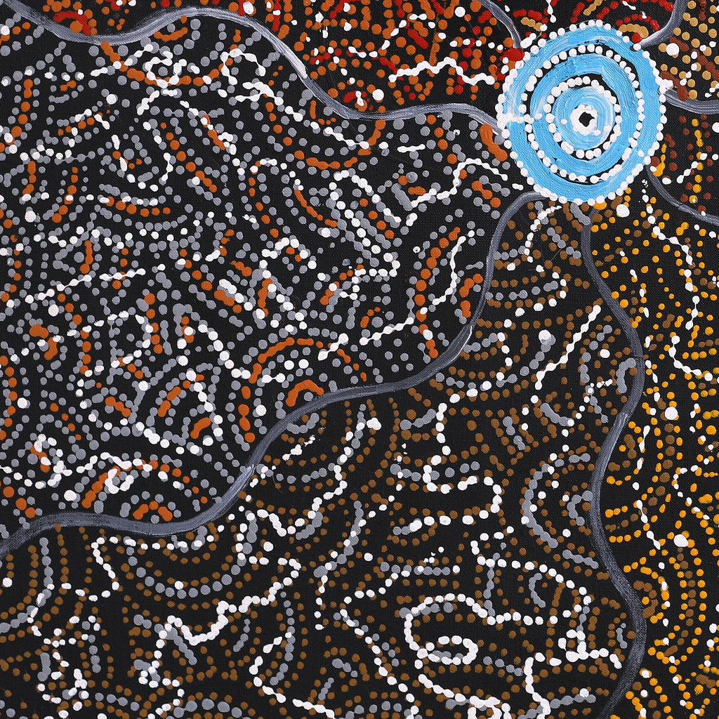 Aboriginal Artwork by Jillian Nampijinpa Brown, Ngapa Jukurrpa (Water Dreaming) - Mikanji, 61x61cm