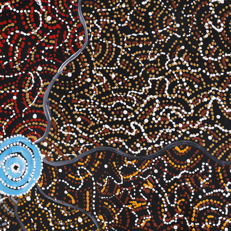 Aboriginal Artwork by Jillian Nampijinpa Brown, Ngapa Jukurrpa (Water Dreaming) - Mikanji, 61x61cm