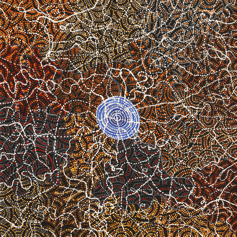 Aboriginal Artwork by Jillian Nampijinpa Brown, Ngapa Jukurrpa (Water Dreaming) - Mikanji, 76x76cm
