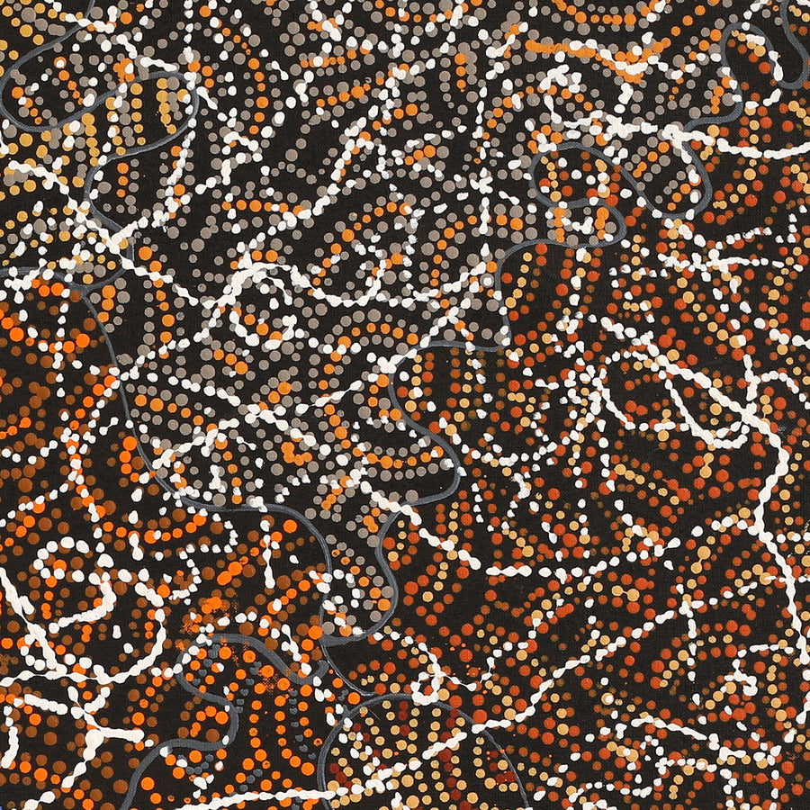 Aboriginal Artwork by Jillian Nampijinpa Brown, Ngapa Jukurrpa (Water Dreaming) - Mikanji, 76x76cm