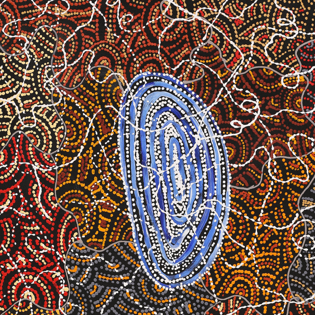 Aboriginal Artwork by Jillian Nampijinpa Brown, Ngapa Jukurrpa (Water Dreaming) - Mikanji, 91x61cm