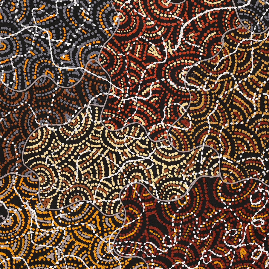 Aboriginal Artwork by Jillian Nampijinpa Brown, Ngapa Jukurrpa (Water Dreaming) - Mikanji, 91x61cm