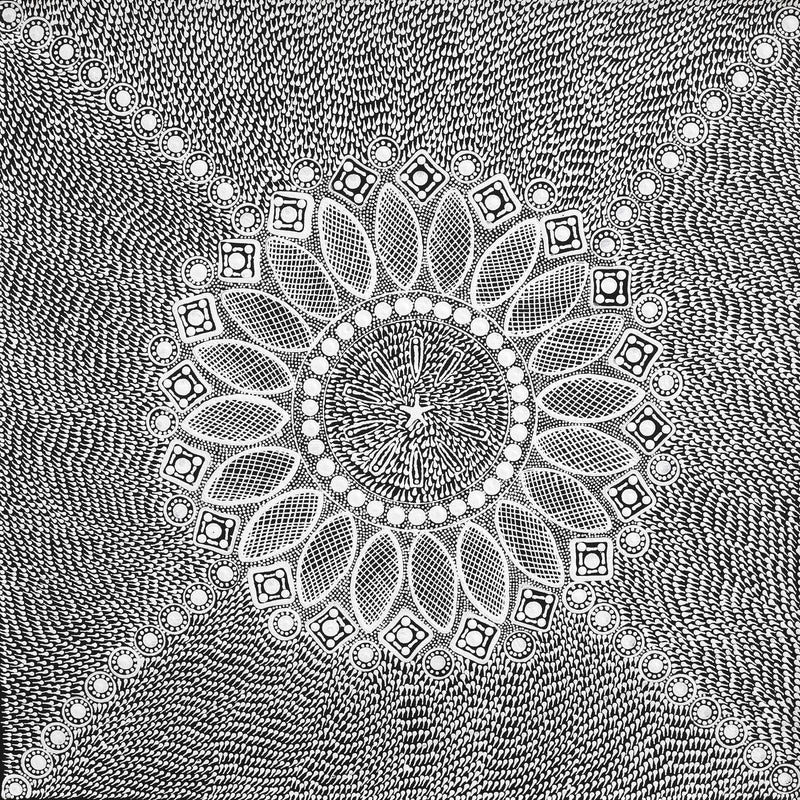 Aboriginal Artwork by Jocelyn Napanangka Frank, Lukarrara Jukurrpa, 46x46cm