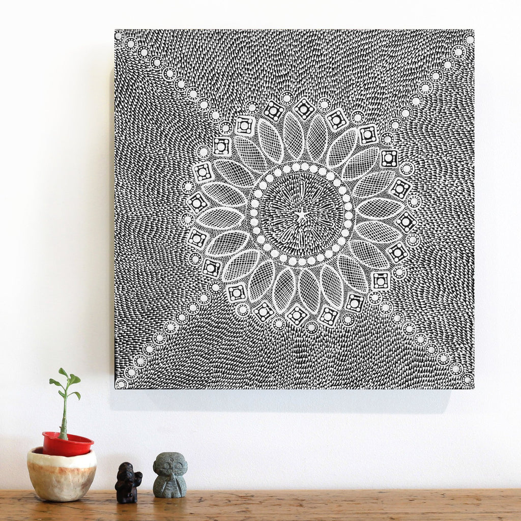 Aboriginal Artwork by Jocelyn Napanangka Frank, Lukarrara Jukurrpa, 46x46cm