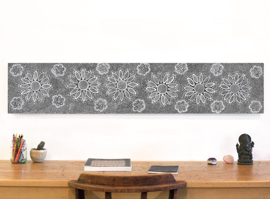Aboriginal Artwork by Jocelyn Napanangka Frank, Yurrampi Jukurrpa (Honey Ant Dreaming), 152x30cm