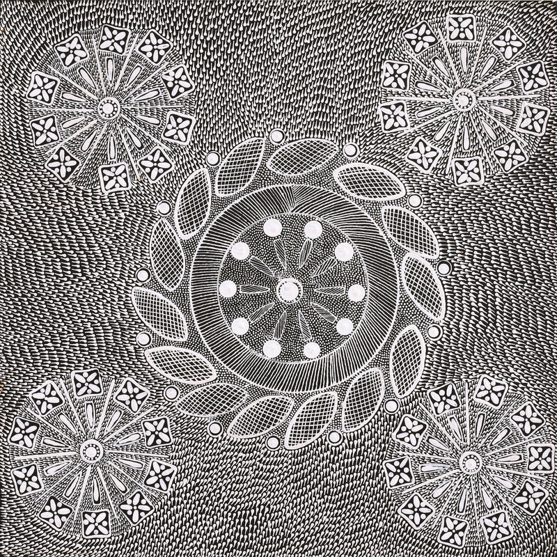Aboriginal Artwork by Jocelyn Napanangka Frank, Yurrampi Jukurrpa (Honey Ant Dreaming), 46x46cm